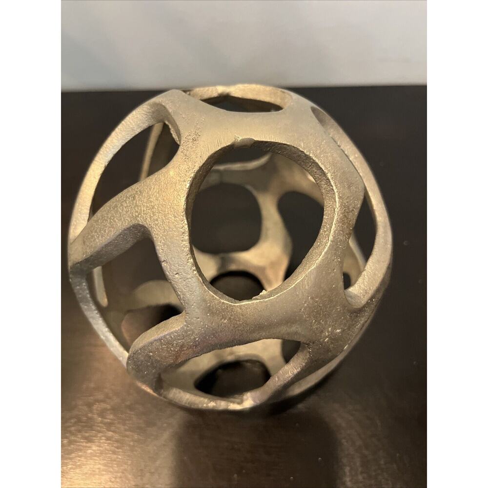 Silver Metal Decor Sphere Orb Globe Ball Accent Piece Modern Eclectic6” - Picture 2 of 3